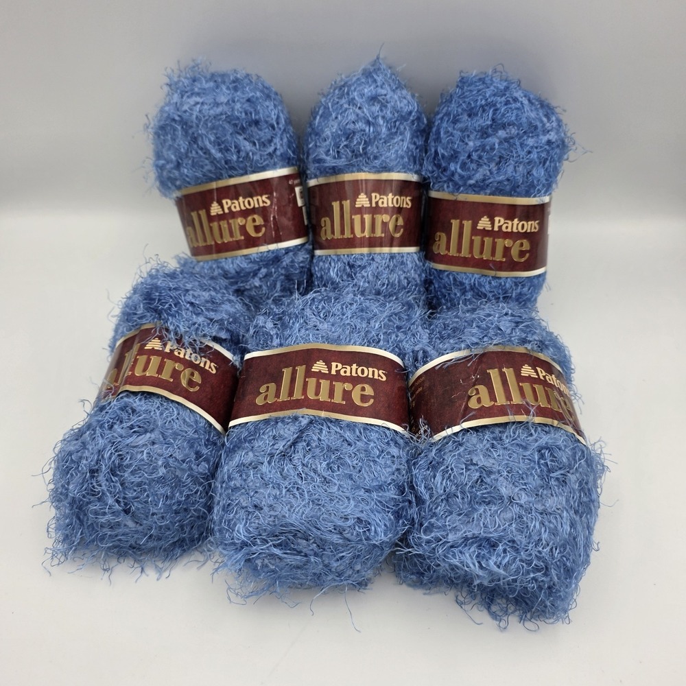 New 6 Skeins Patons Yarn Allure 04134 Lapis Blue 47 Yds/50 Grams Nylon Eyelash
